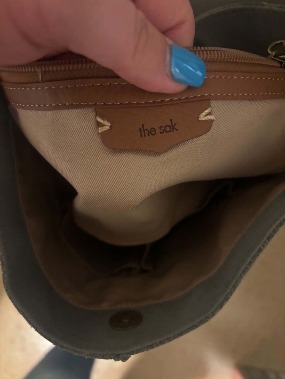 The Sak Blue Leather Tote with Tan Handles - Picture 2 of 6